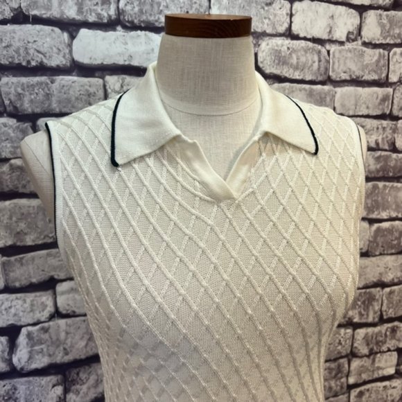 Tehama Vintage White & Black Sleeveless Sweater Size Medium - Picture 2 of 9